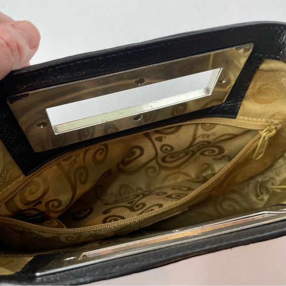 Vintage Brighton Croc Embossed Black Leather Magnetic Close Clutch - Picture 6 of 15